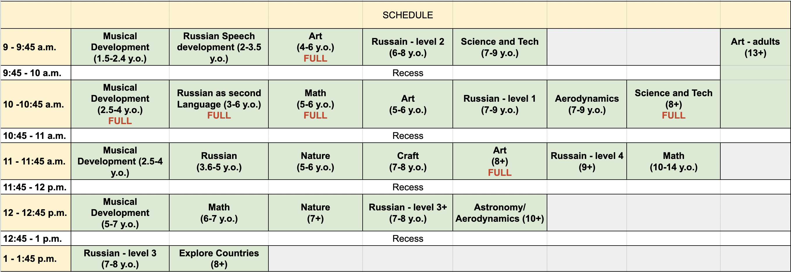 Schedule English